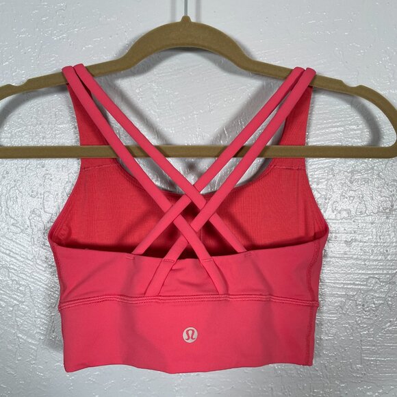 Lululemon Women 4 Coral Pink Energy Sports Bra Long Line Strappy Athleisure - Picture 4 of 6